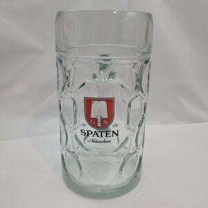 Spaten München Beer Stein 1L Dimpled Glass Mug Isar Austria Logo Crest